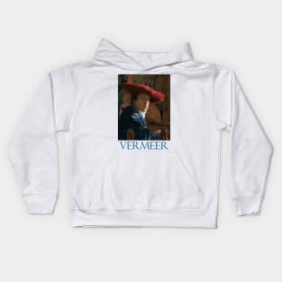 Girl with a Red Hat by Johannes Vermeer Kids Hoodie